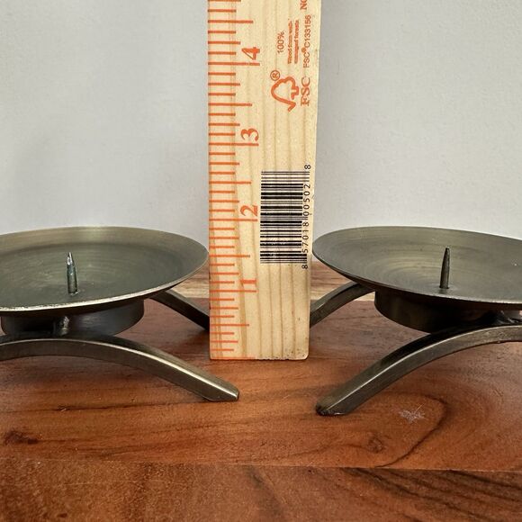 2- Pillar Candlestick Holder 4.5" Bronze Metal Brutalist MCM Modern Art Abstract - Picture 12 of 13